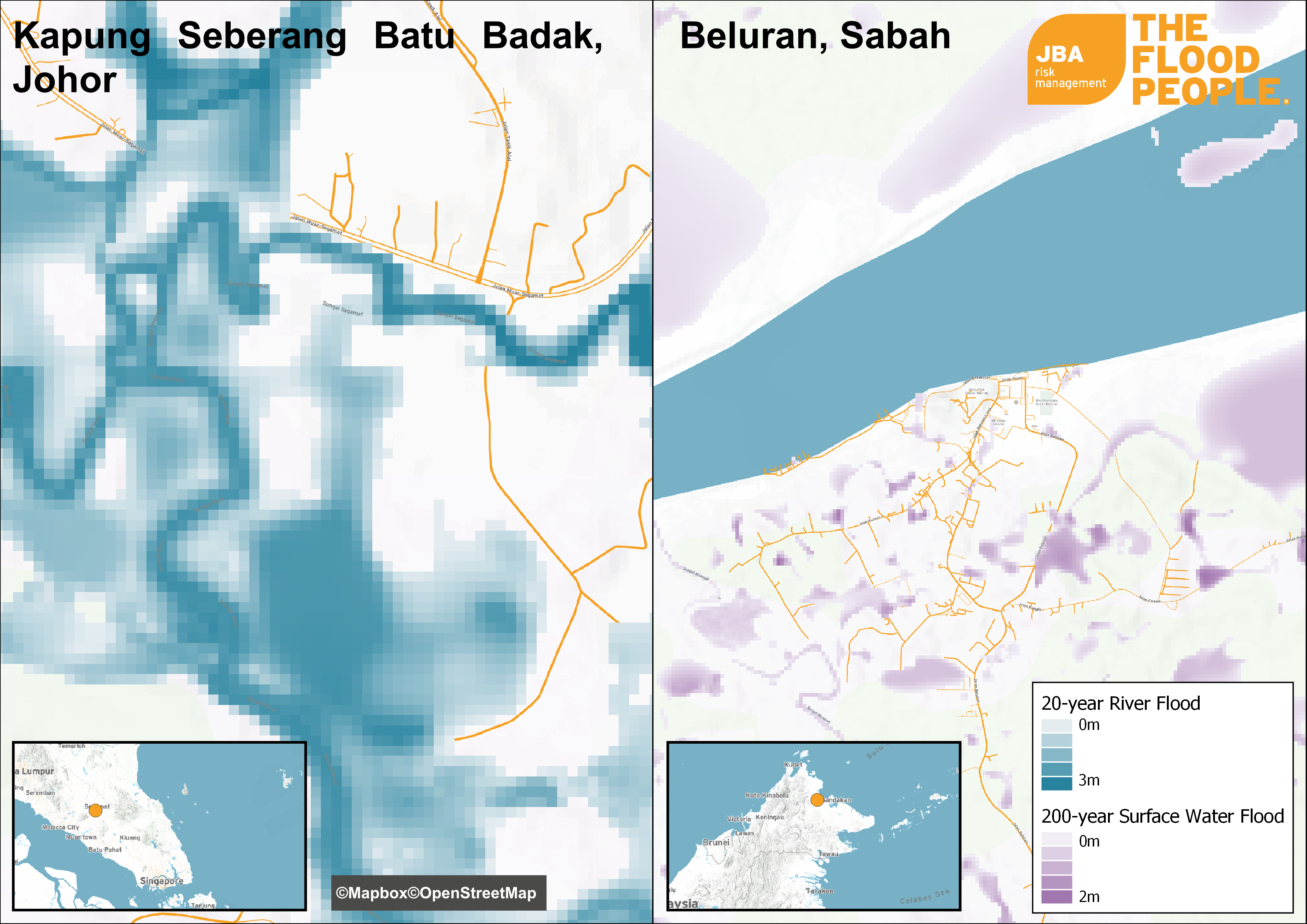 Affected areas in Johor and Sabah