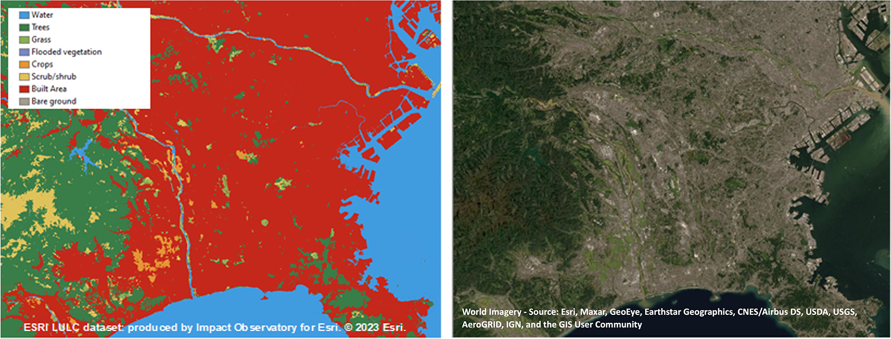 ESRI land cover dataset compared to aerial imagery